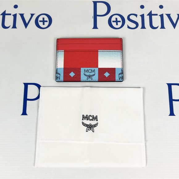 MCM Aren Multi Red Leather Card Case Checkerboard Mini - Picture 2 of 7